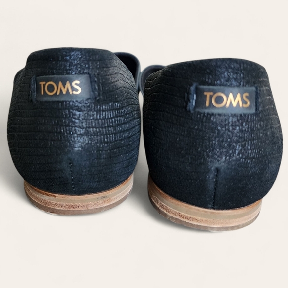 Toms black D’Orsay flats suede toe reptile texture heel almond toe size 8 NWOT - Picture 4 of 9
